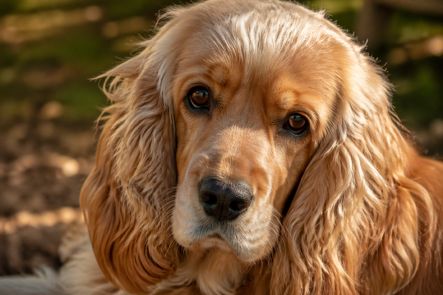 Close-up of Cocker Spaniel's soft floppy ears in sunlight