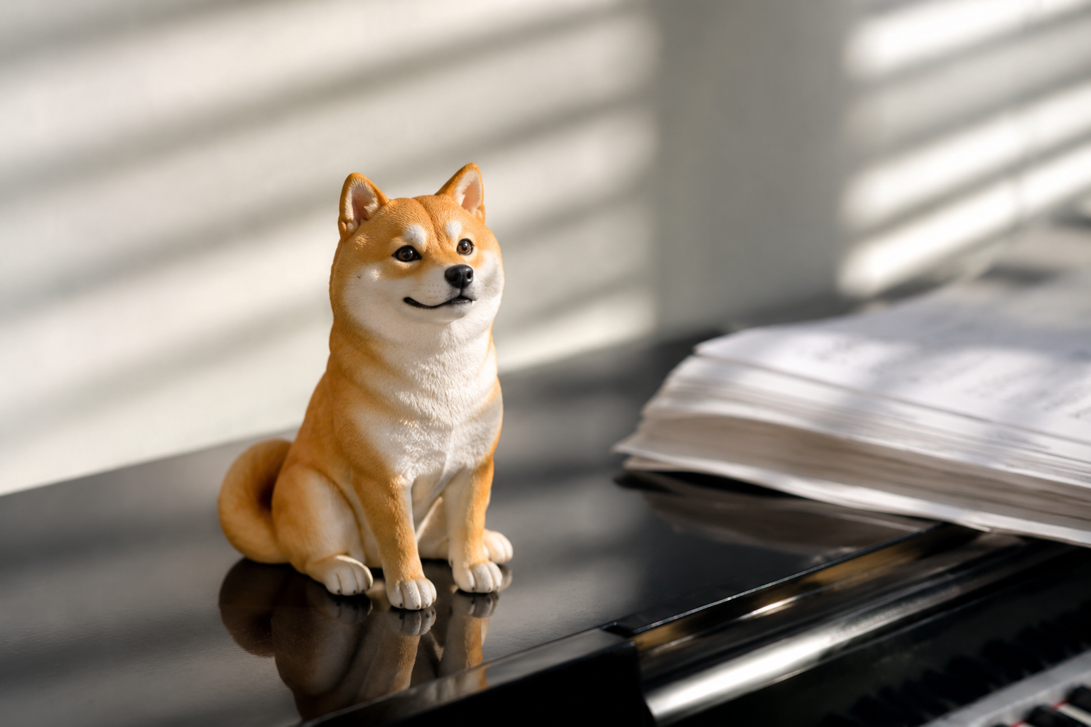 Shiba Inu figurine sitting alert with curled tail — in-article view