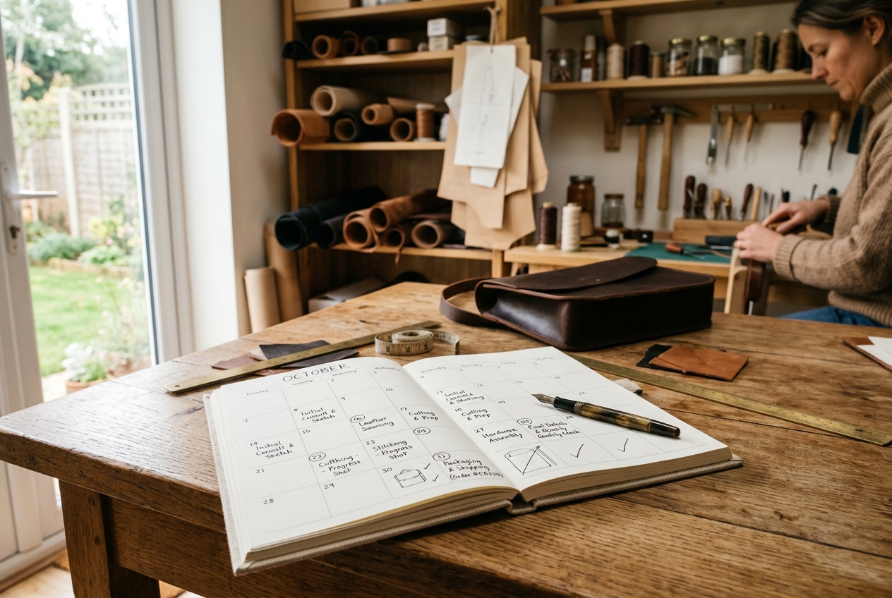 Calendar showing custom order timeline with workspace