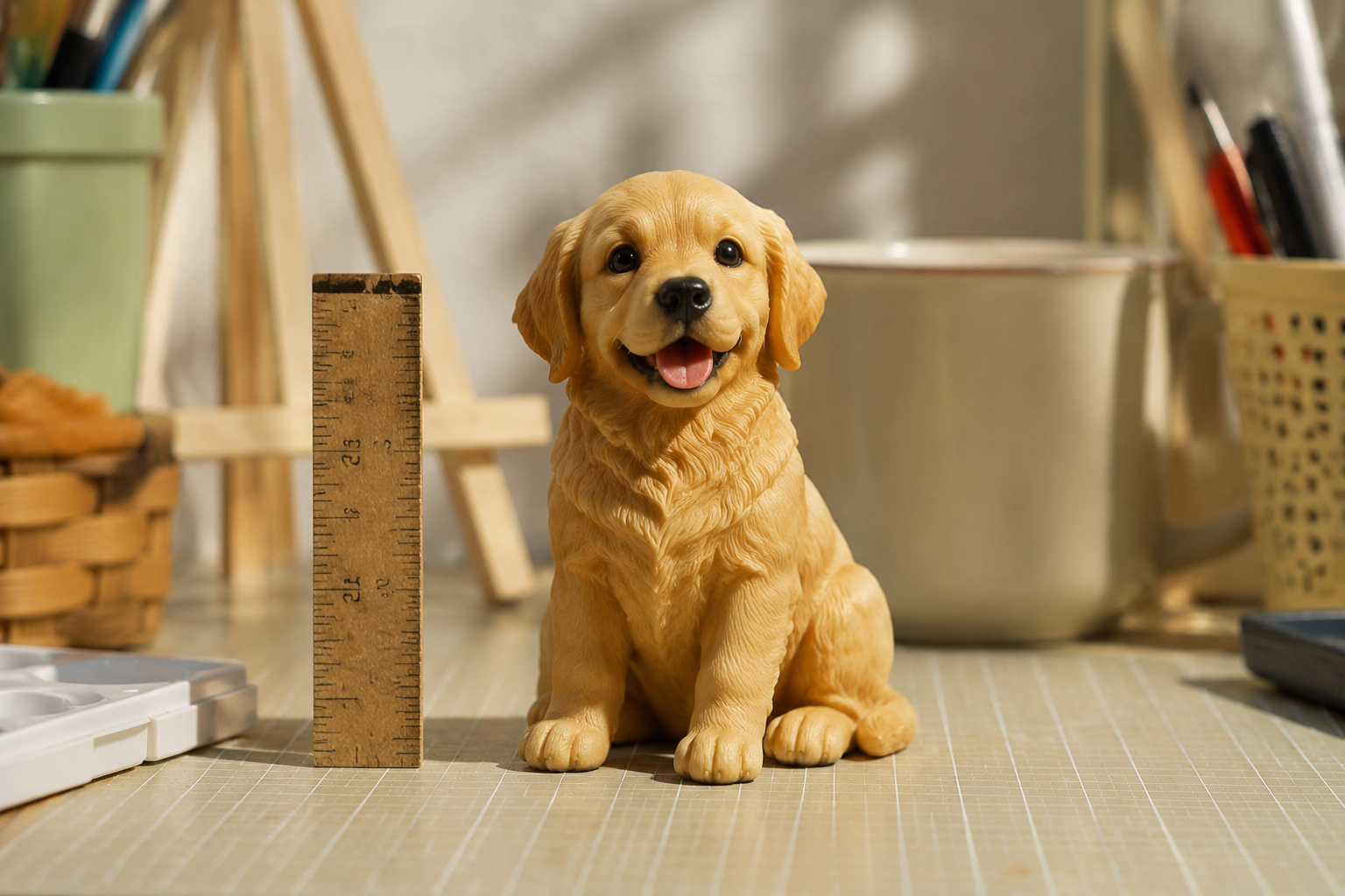 Young Golden Retriever figurine sitting with a bright expression — in-article view
